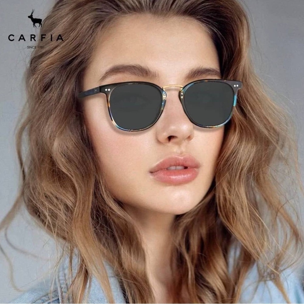 ✨ Carfia Polarized Sunglasses – Unisex – Tortoise / Blue Accents